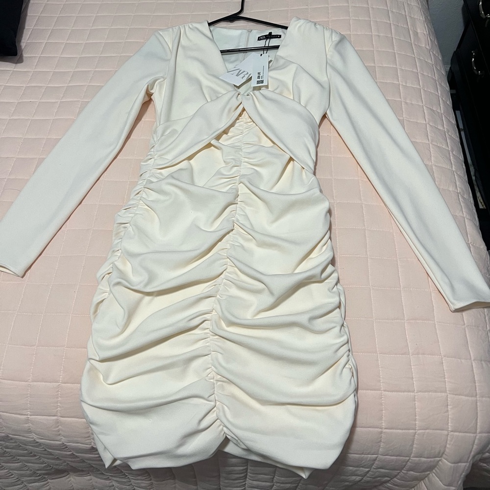 Zara Cream Ruched Dress